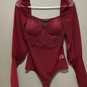 Shein Burgundy Lace Bodysuit Top